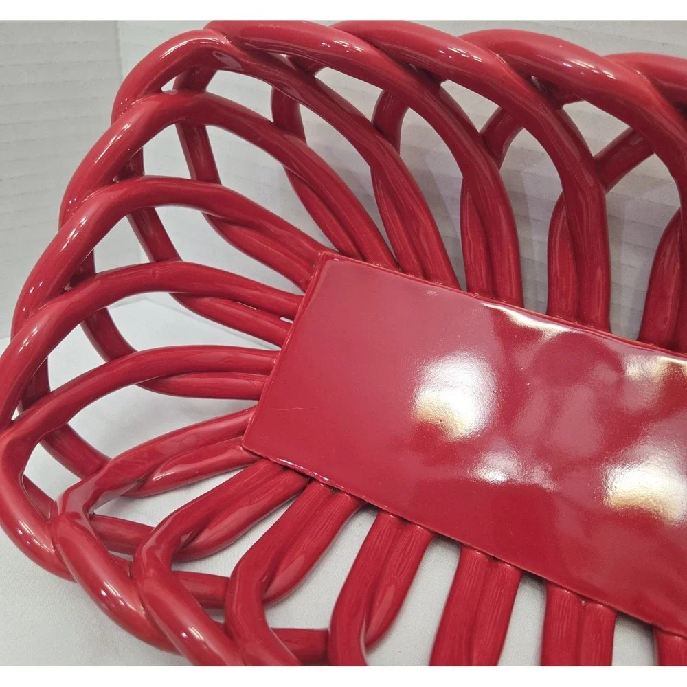 Pioneer Woman Bread Fruit Bowl Basket Stoneware Christmas Red Open Weave Lattice